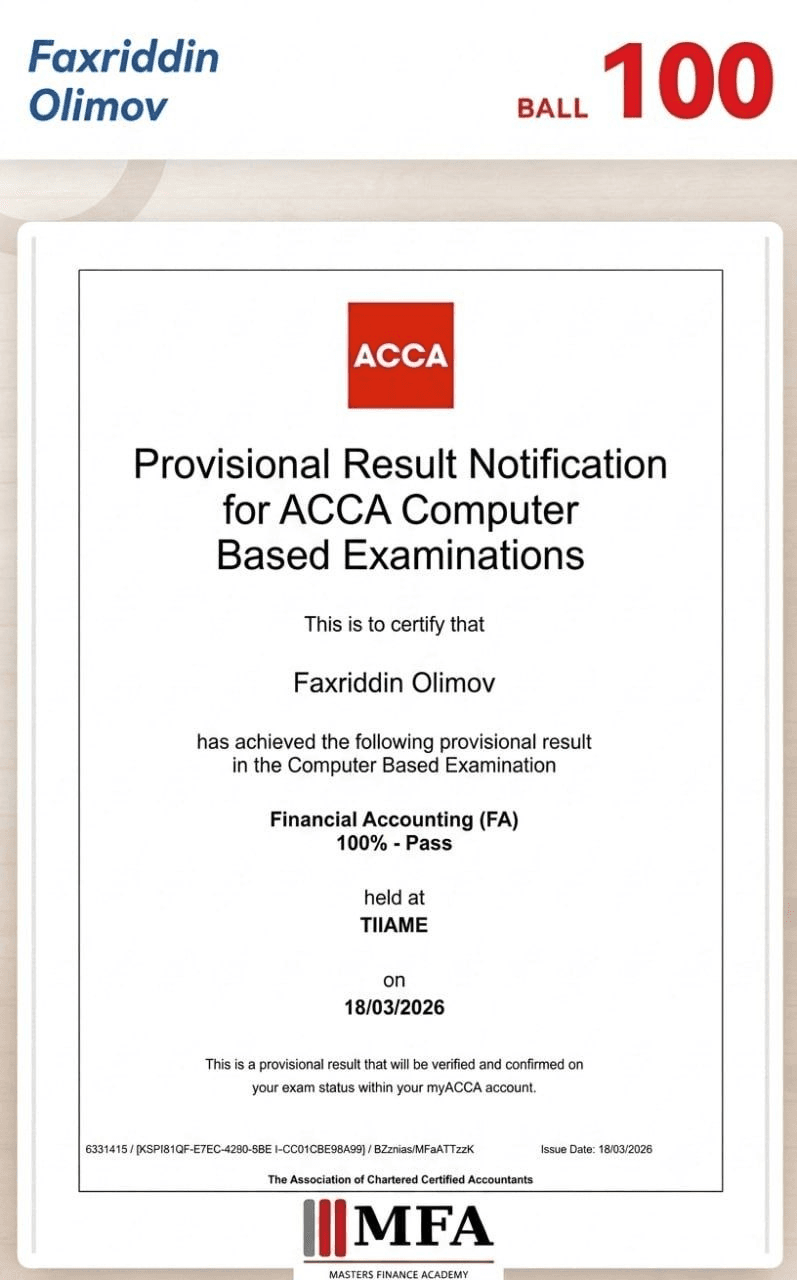 Faxriddin Olimov — ACCA FA 100