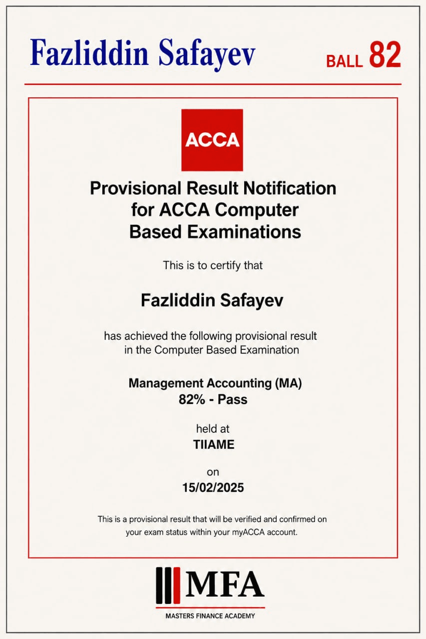 Fazliddin Safayev — ACCA MA 82