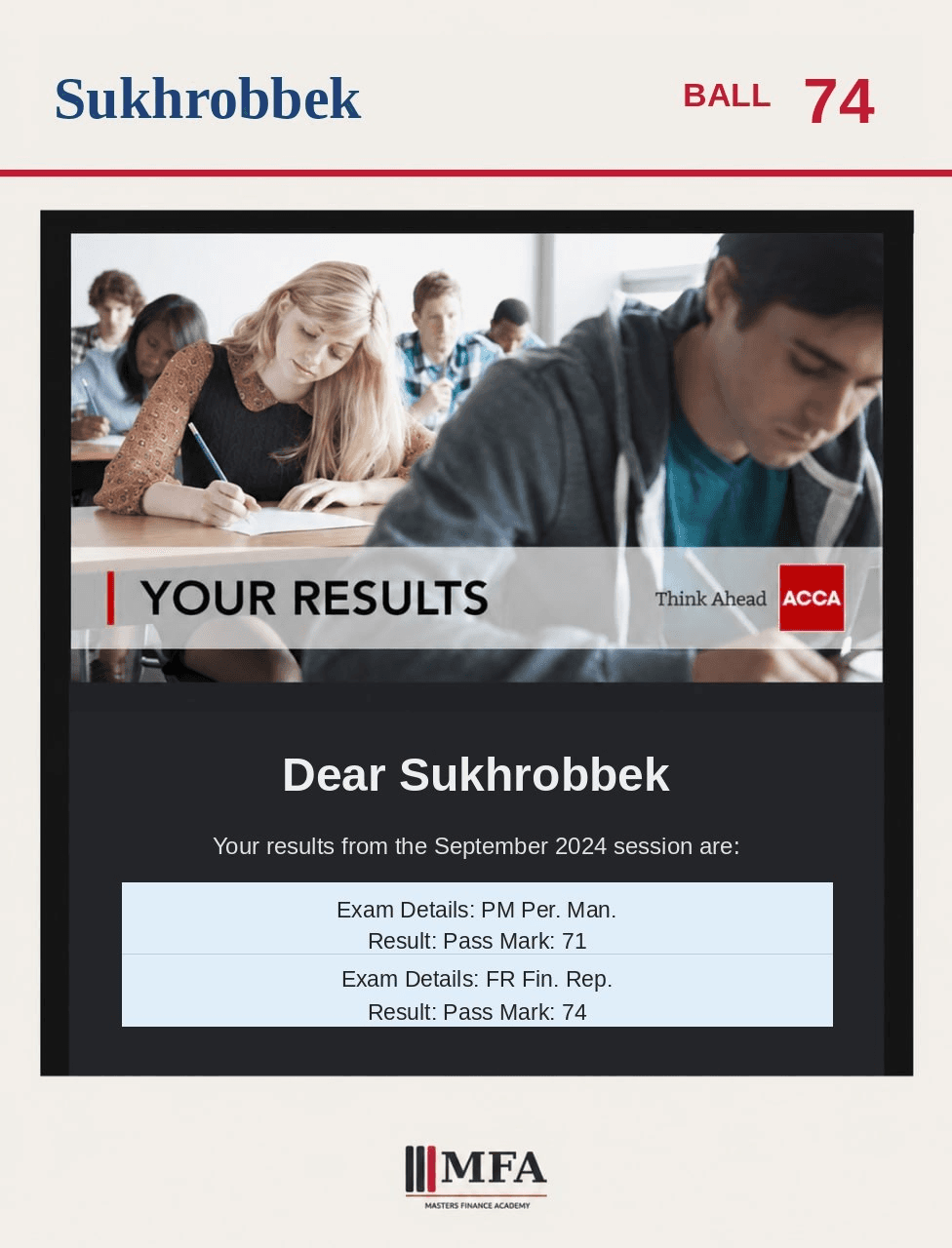 Sukhrobbek — ACCA FR 74